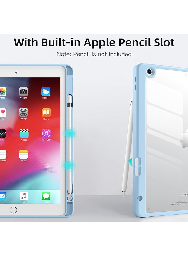 ثيودور حافظة هجينة رفيعة لجهاز iPad 9/8/7th Generation مقاس 10.2 بوصة مع حامل أقلام رصاص، غطاء واقٍ مضاد للصدمات وحامل ثلاثي الطي مع ظهر شفاف ناعم من مادة TPU لجهاز iPad 10.2، نوم/استيقاظ تلقائي أزرق سماوي - Image 5